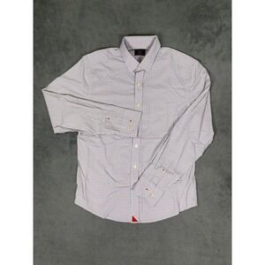 Untuckit Dress Shirt Mens Medium Blue Check Russell Slim Casual Formal Stretch